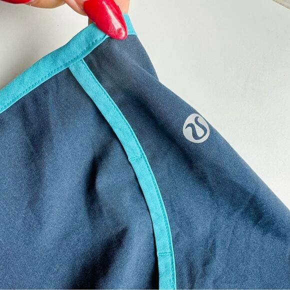 LULULEMON Navy Blue Aqua Contrast Mini Short Shorts Zip Workout Active Gym Run 6 - Picture 14 of 16